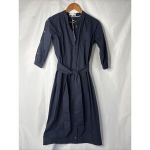 Profile NYC Belted Shirt Dress Size 2 Navy Blue‎ Snap Close